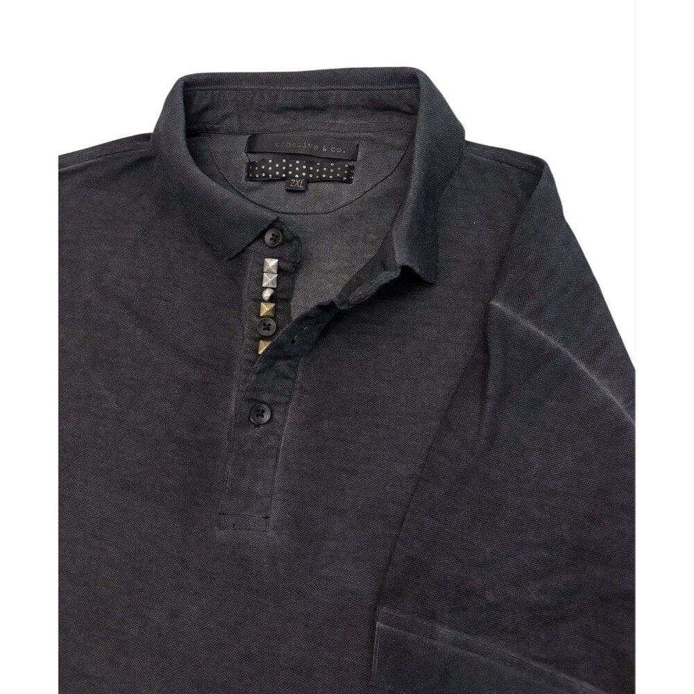 Mens Cohesive & Co Polo Shirt XL Gray Faded Cotton Blend Collared Short Sleeve